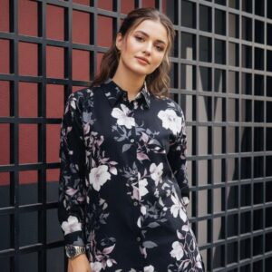 Floral Print Black Sleeve Shirt