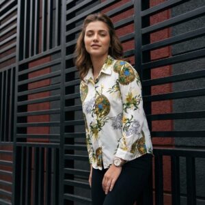 abstract white rayon floral shirt
